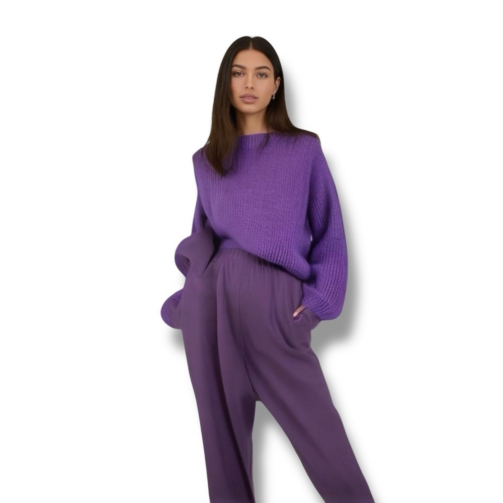 Cascade Blues Purple Front Pockets Stretch Pull On Waist Full Legged Pants M